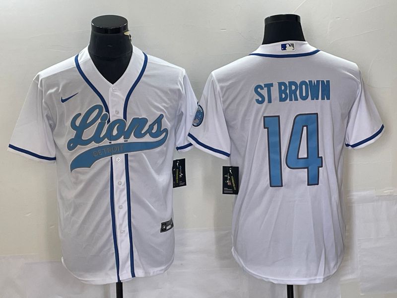 Men Detroit Lions #14 Stbrown White Co Branding Nike Game NFL Jersey style 1